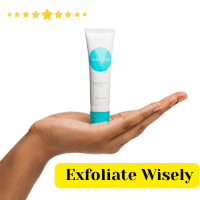 Winter Skincare Secrets 10 Ways to Keep Your Skin Smooth and Hydrated 7
A brown hand with manicured nails holds a white and turquoise tube of "Retinol 0.5" cream. Above the hand, a row of five golden stars indicates a high rating. A yellow box at the bottom of the image contains the text "Exfoliate Wisely."