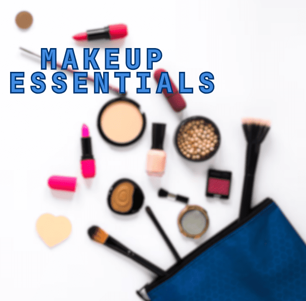 Babar’s Beauty Secrets From Rodeo Glam to Red Carpet Glow! 3 A collection of various makeup products, including lipsticks, foundation, eyeshadow, blush, nail polish, and brushes, spilling out of a blue makeup bag. The text "MAKEUP ESSENTIALS" is superimposed on the image.
Beauty