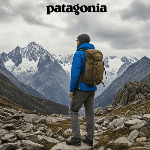 10 Remarkable Brands Like Idioma Every Style Enthusiast Will Fall in Love With in 2025 3 A man wearing a blue jacket, gray pants, and a beanie is standing on a rocky outcrop looking at a mountain range. He has a backpack on and is facing away from the camera. The sky is cloudy.